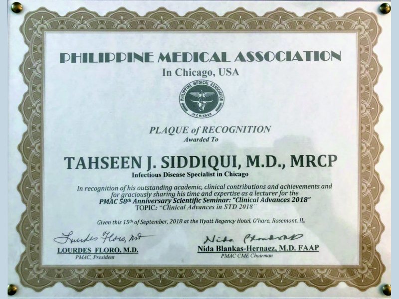Philippine Medical Association in Chicago — Plaque of Recognition